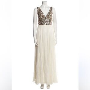 NWT Rachel Gilbert silk white sequin maxi gown dress, size US 0
